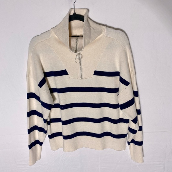 Vero Moda Sweaters - Vero Moda Cream With Navy Blue Stripes Mock Neck Sweater M